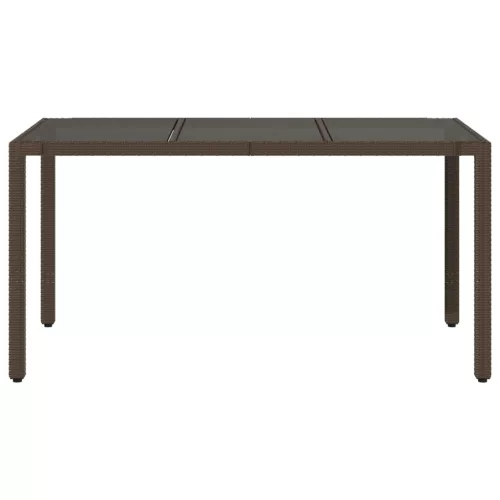  barna polyrattan üveglapos kerti asztal 150 x 90 x 75 cm