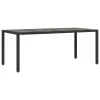  fekete polyrattan üveglapos kerti asztal 190 x 90 x 75 cm