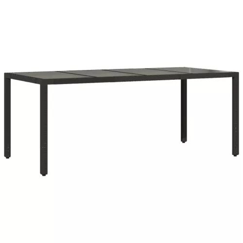  fekete polyrattan üveglapos kerti asztal 190 x 90 x 75 cm