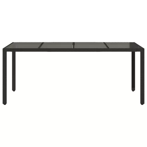  fekete polyrattan üveglapos kerti asztal 190 x 90 x 75 cm