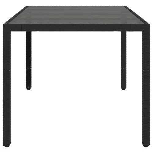  fekete polyrattan üveglapos kerti asztal 190 x 90 x 75 cm