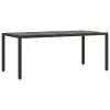  fekete polyrattan üveglapos kerti asztal 190 x 90 x 75 cm