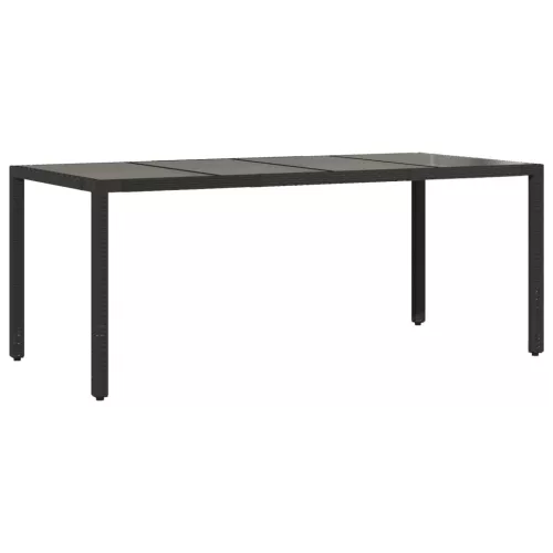  fekete polyrattan üveglapos kerti asztal 190 x 90 x 75 cm