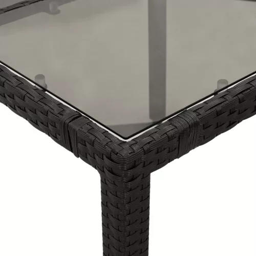  fekete polyrattan üveglapos kerti asztal 190 x 90 x 75 cm