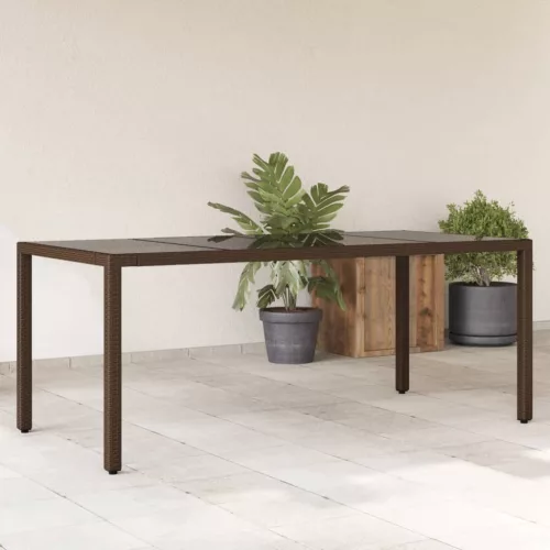  barna polyrattan üveglapos kerti asztal 190 x 90 x 75 cm