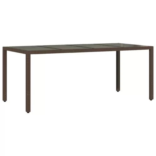  barna polyrattan üveglapos kerti asztal 190 x 90 x 75 cm