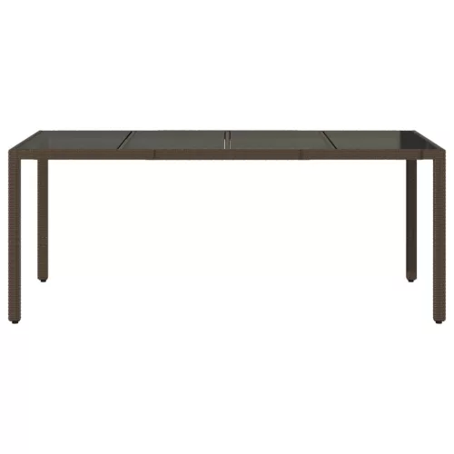  barna polyrattan üveglapos kerti asztal 190 x 90 x 75 cm