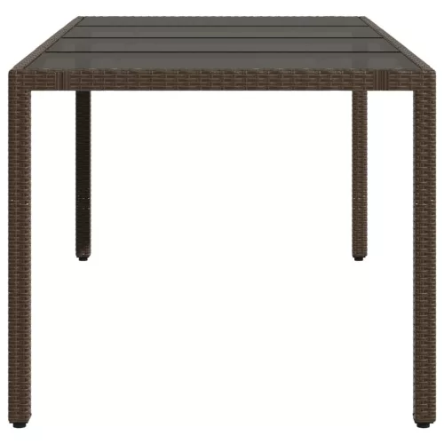 barna polyrattan üveglapos kerti asztal 190 x 90 x 75 cm