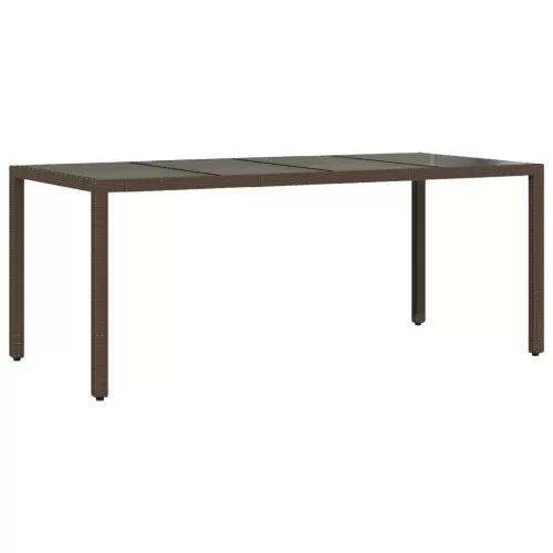  barna polyrattan üveglapos kerti asztal 190 x 90 x 75 cm