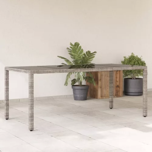  szürke polyrattan üveglapos kerti asztal 190 x 90 x 75 cm