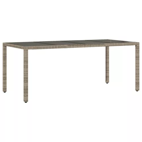  szürke polyrattan üveglapos kerti asztal 190 x 90 x 75 cm