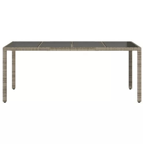  szürke polyrattan üveglapos kerti asztal 190 x 90 x 75 cm