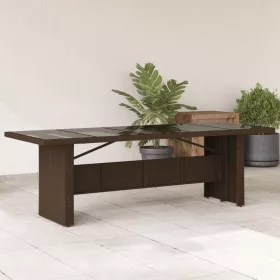  barna polyrattan üveglapos kerti asztal 240 x 90 x 75 cm