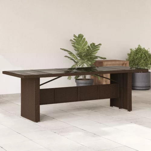  barna polyrattan üveglapos kerti asztal 240 x 90 x 75 cm