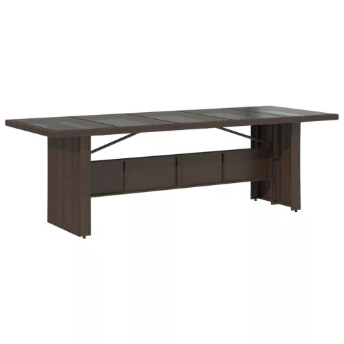  barna polyrattan üveglapos kerti asztal 240 x 90 x 75 cm