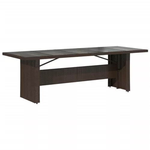  barna polyrattan üveglapos kerti asztal 240 x 90 x 75 cm
