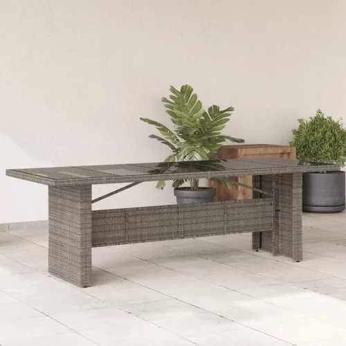  szürke polyrattan üveglapos kerti asztal 240 x 90 x 75 cm