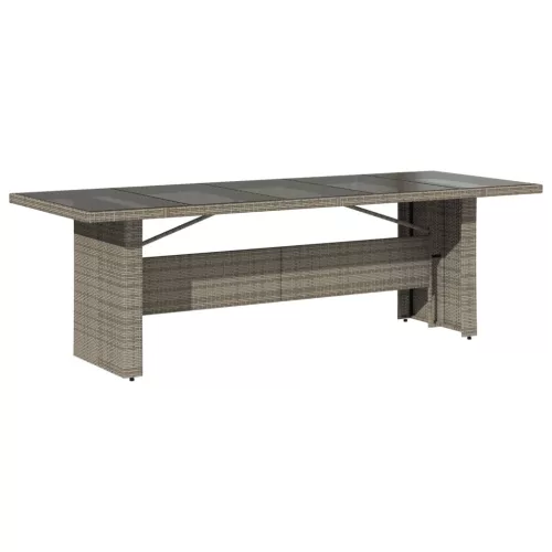  szürke polyrattan üveglapos kerti asztal 240 x 90 x 75 cm