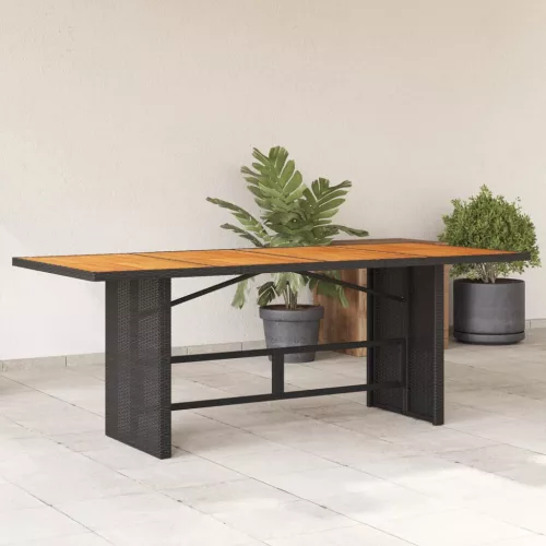  fekete polyrattan kerti asztal akácfa lappal 190 x 80 x 75 cm