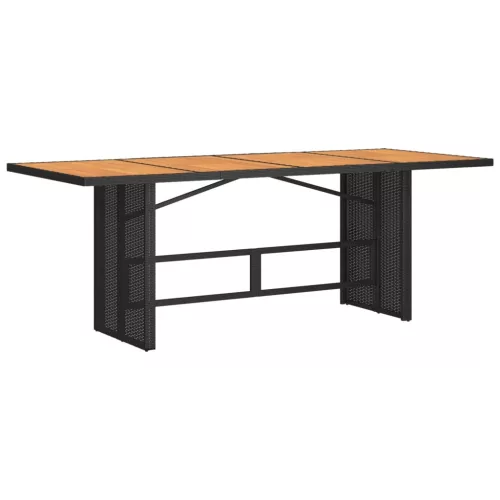  fekete polyrattan kerti asztal akácfa lappal 190 x 80 x 75 cm