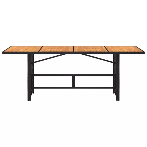  fekete polyrattan kerti asztal akácfa lappal 190 x 80 x 75 cm
