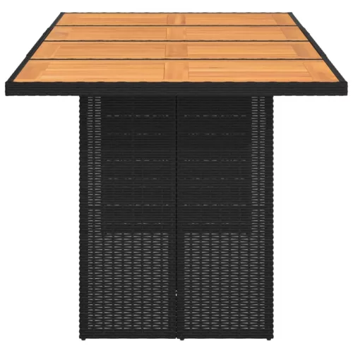  fekete polyrattan kerti asztal akácfa lappal 190 x 80 x 75 cm