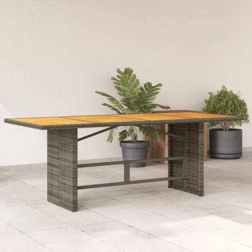  szürke polyrattan kerti asztal akácfa lappal 190 x 80 x 75 cm