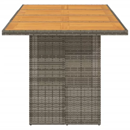  szürke polyrattan kerti asztal akácfa lappal 190 x 80 x 75 cm