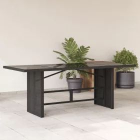  fekete polyrattan üveglapos kerti asztal 190 x 80 x 75 cm