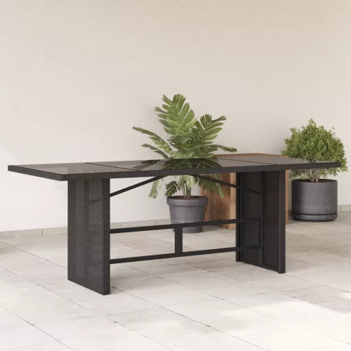  fekete polyrattan üveglapos kerti asztal 190 x 80 x 75 cm