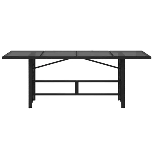  fekete polyrattan üveglapos kerti asztal 190 x 80 x 75 cm