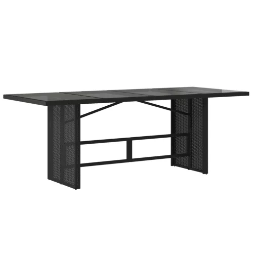  fekete polyrattan üveglapos kerti asztal 190 x 80 x 75 cm