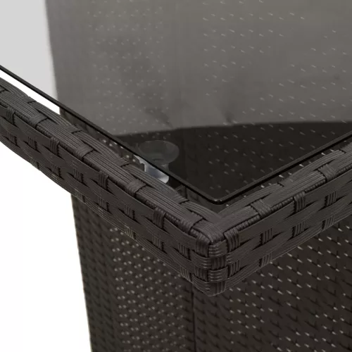  fekete polyrattan üveglapos kerti asztal 190 x 80 x 75 cm