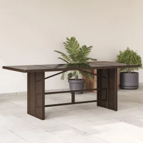  barna polyrattan üveglapos kerti asztal 190x80x75 cm