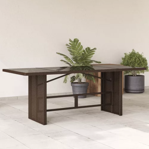  barna polyrattan üveglapos kerti asztal 190x80x75 cm