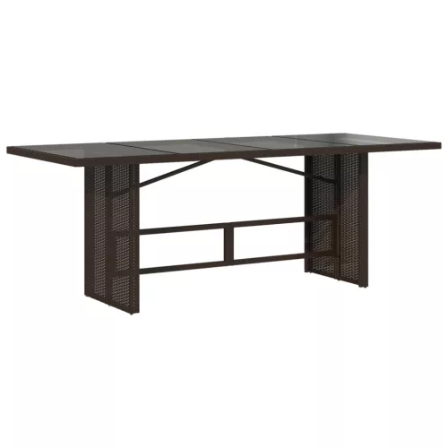  barna polyrattan üveglapos kerti asztal 190x80x75 cm