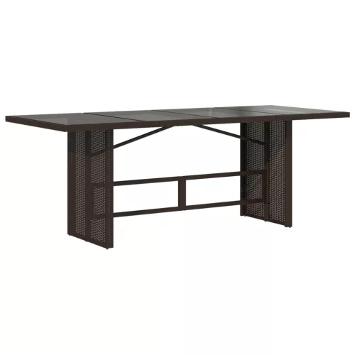  barna polyrattan üveglapos kerti asztal 190x80x75 cm