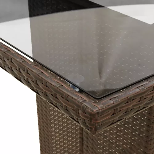  barna polyrattan üveglapos kerti asztal 190x80x75 cm