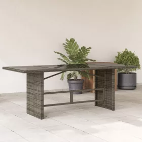  szürke polyrattan üveglapos kerti asztal 190 x 80 x 75 cm