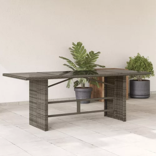  szürke polyrattan üveglapos kerti asztal 190 x 80 x 75 cm