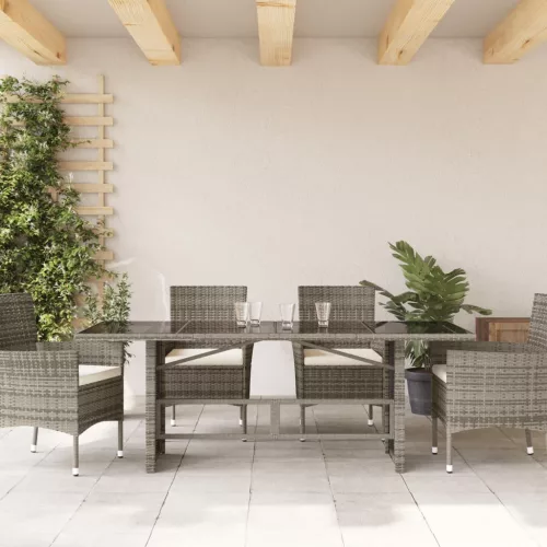  szürke polyrattan üveglapos kerti asztal 190 x 80 x 75 cm