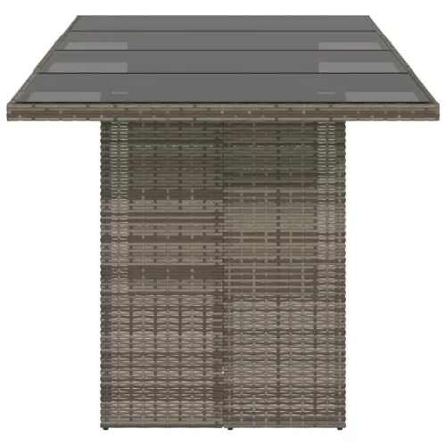 szürke polyrattan üveglapos kerti asztal 190 x 80 x 75 cm