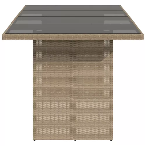  bézs polyrattan üveglapos kerti asztal 190 x 80 x 75 cm