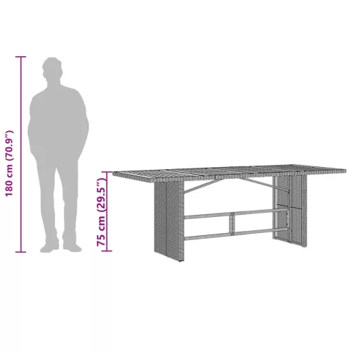  bézs polyrattan üveglapos kerti asztal 190 x 80 x 75 cm