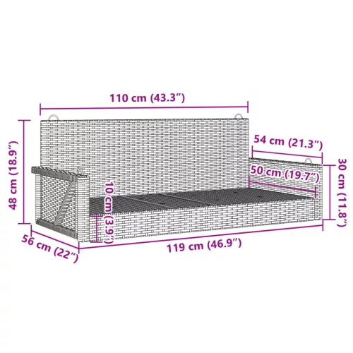  szürke polyrattan hintapad 119x56x48 cm