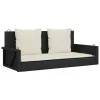  fekete polyrattan hintapad párnával 119 x 56 x 48 cm