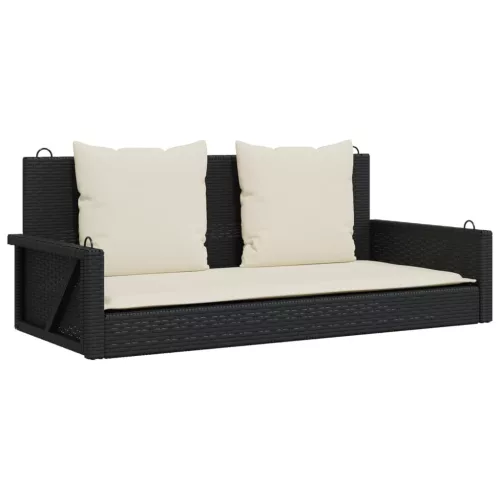  fekete polyrattan hintapad párnával 119 x 56 x 48 cm