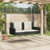  fekete polyrattan hintapad párnával 119 x 56 x 48 cm