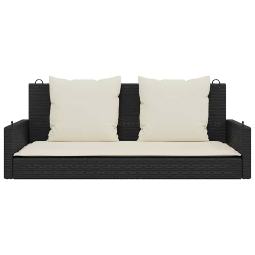  fekete polyrattan hintapad párnával 119 x 56 x 48 cm