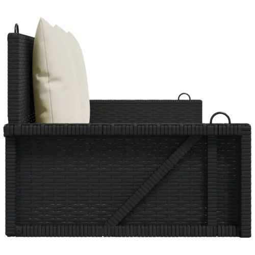  fekete polyrattan hintapad párnával 119 x 56 x 48 cm